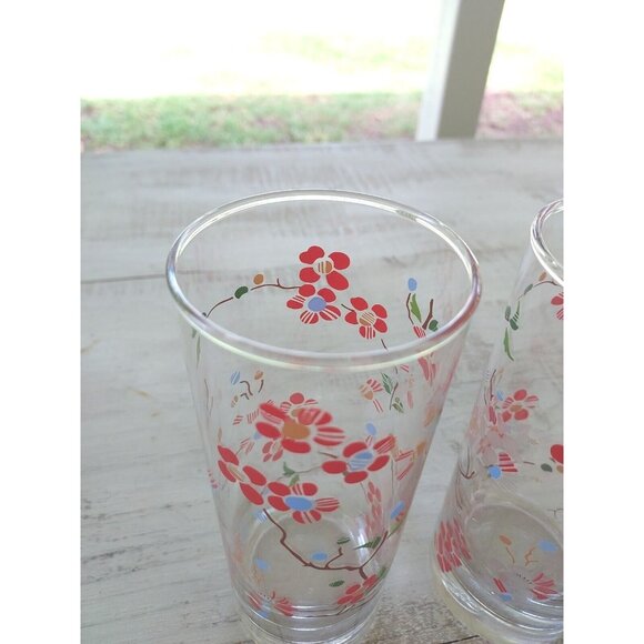 2 Ocean Thailand Red White Blue Flower Cherry Blossom Poppy Highball Glass VTG - Picture 3 of 7